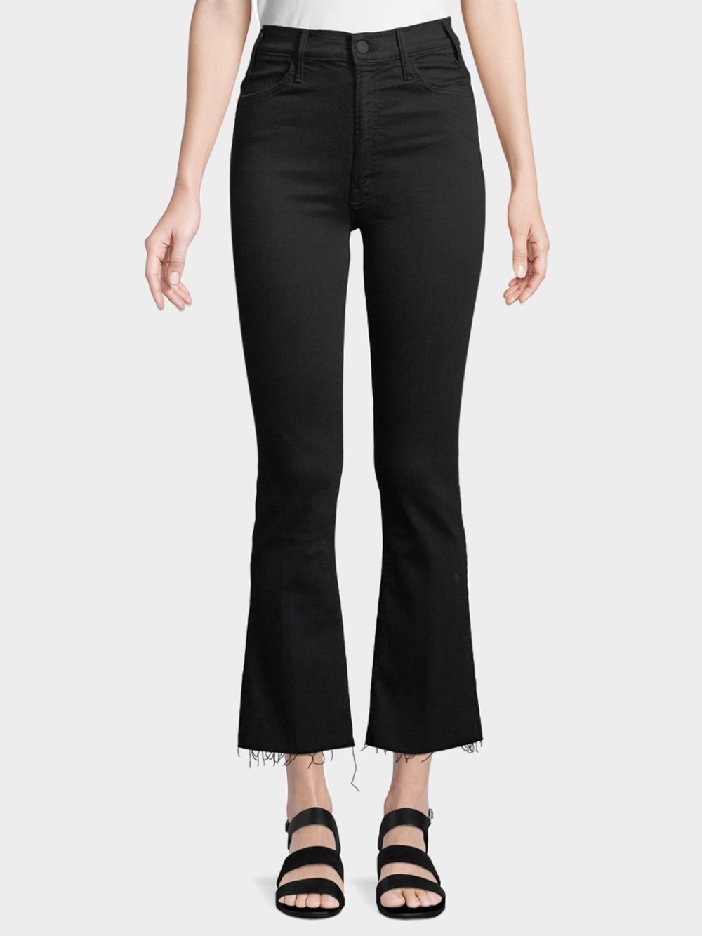 MOTHER The Hustler High Rise Flare Leg Ankle Jeans in black